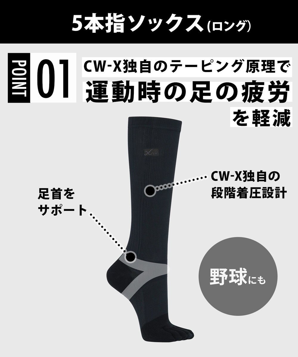 CW-X 【UNISEX】 CW-X  5本指ソックス 足首・アーチ(縦＋横)サポート 運動時の足の疲労を軽減 段階着圧設計 ロング ユニセックス BCR640 /ワコール 
