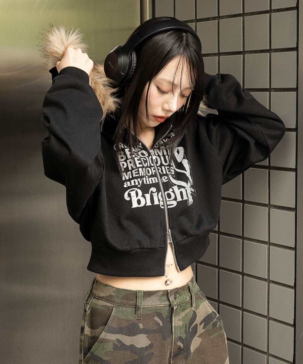 WEGO ファーフードショートZIPパーカー 