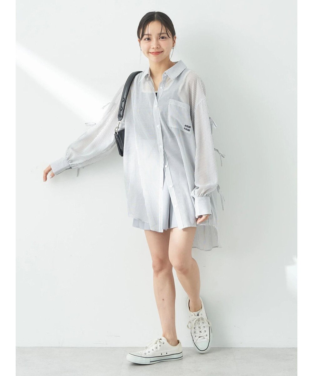 earth music&ecology 袖スリットリボンロングシャツ 