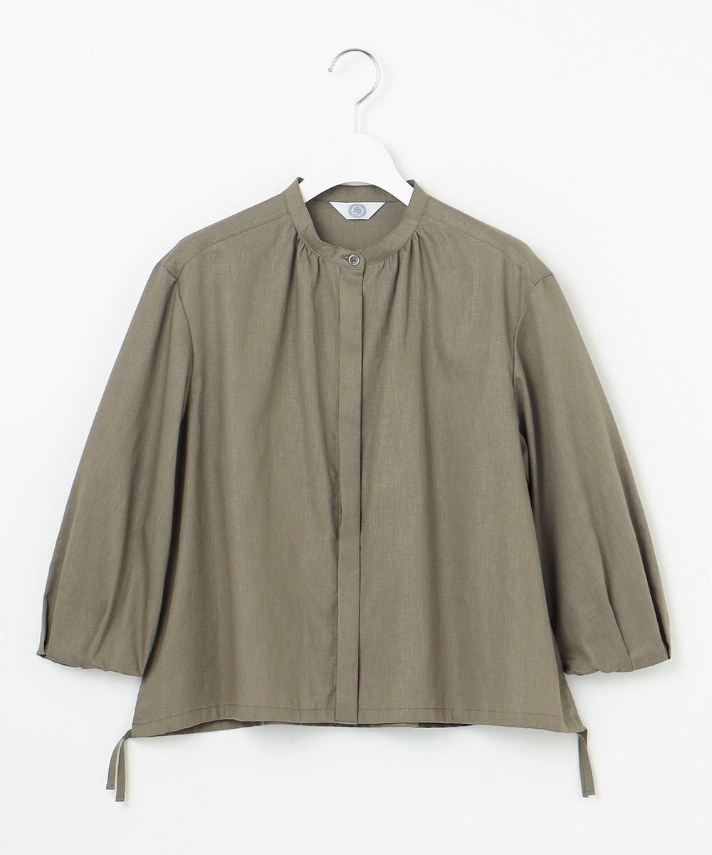 J.PRESS LADIES 【洗える・接触冷感・吸水速乾】麻SOLID バンドカラー シャツ ブラウス 