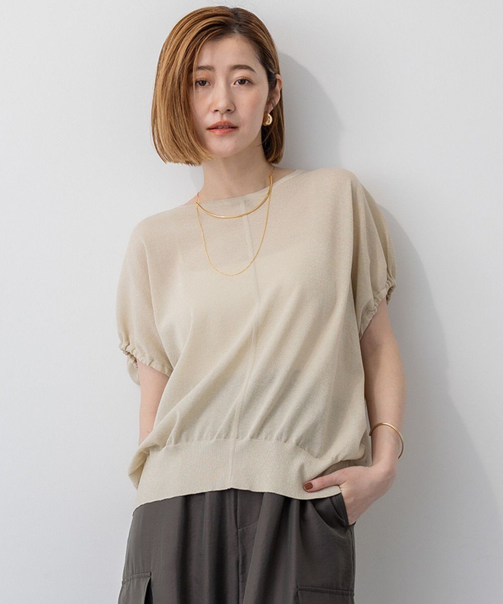 23区 L 【洗える】クリスピーシアールレックス ギャザースリーブ ラメ ニット 