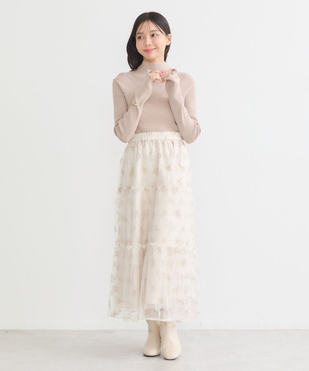 earth music&ecology フラワー刺繍チュールスカート 