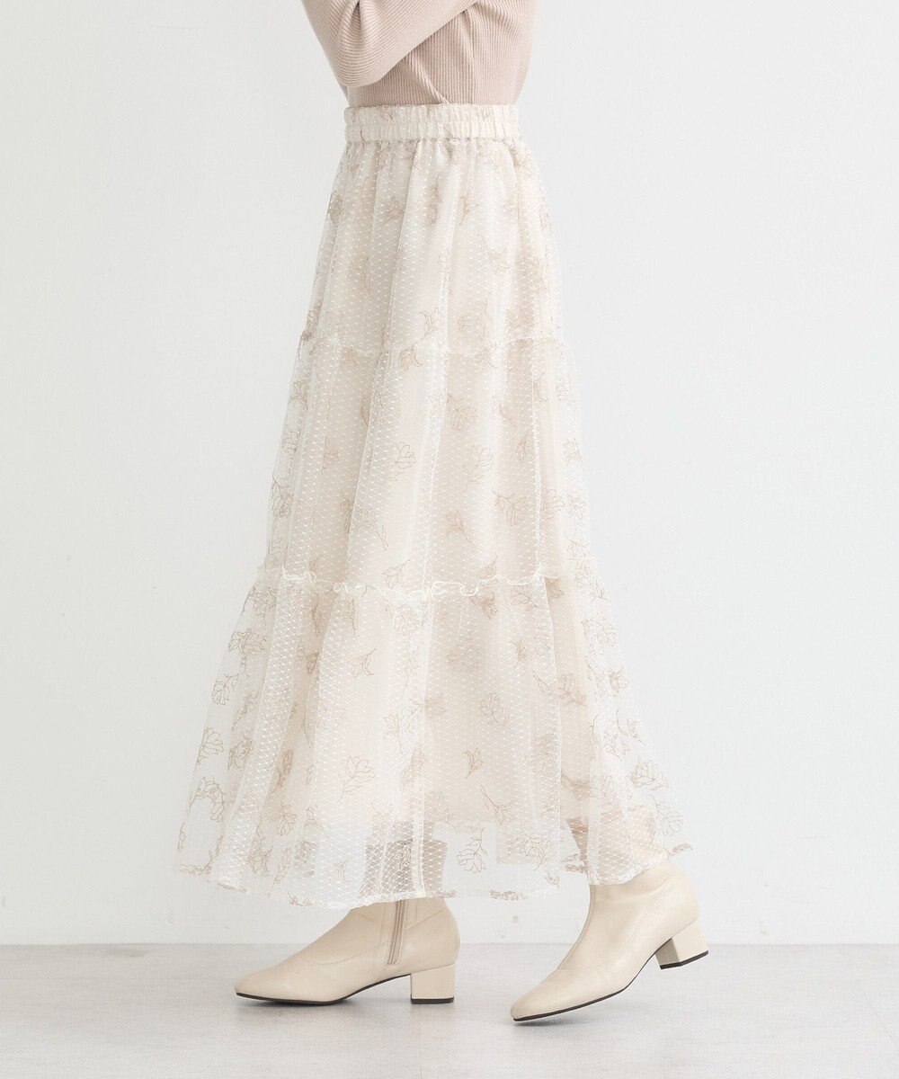 earth music&ecology フラワー刺繍チュールスカート 