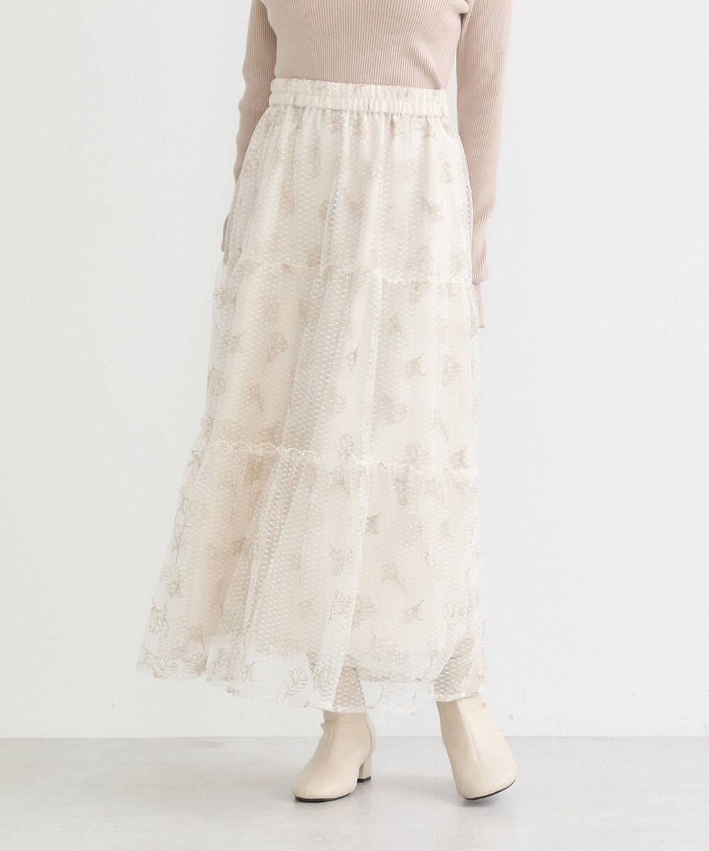 earth music&ecology フラワー刺繍チュールスカート 