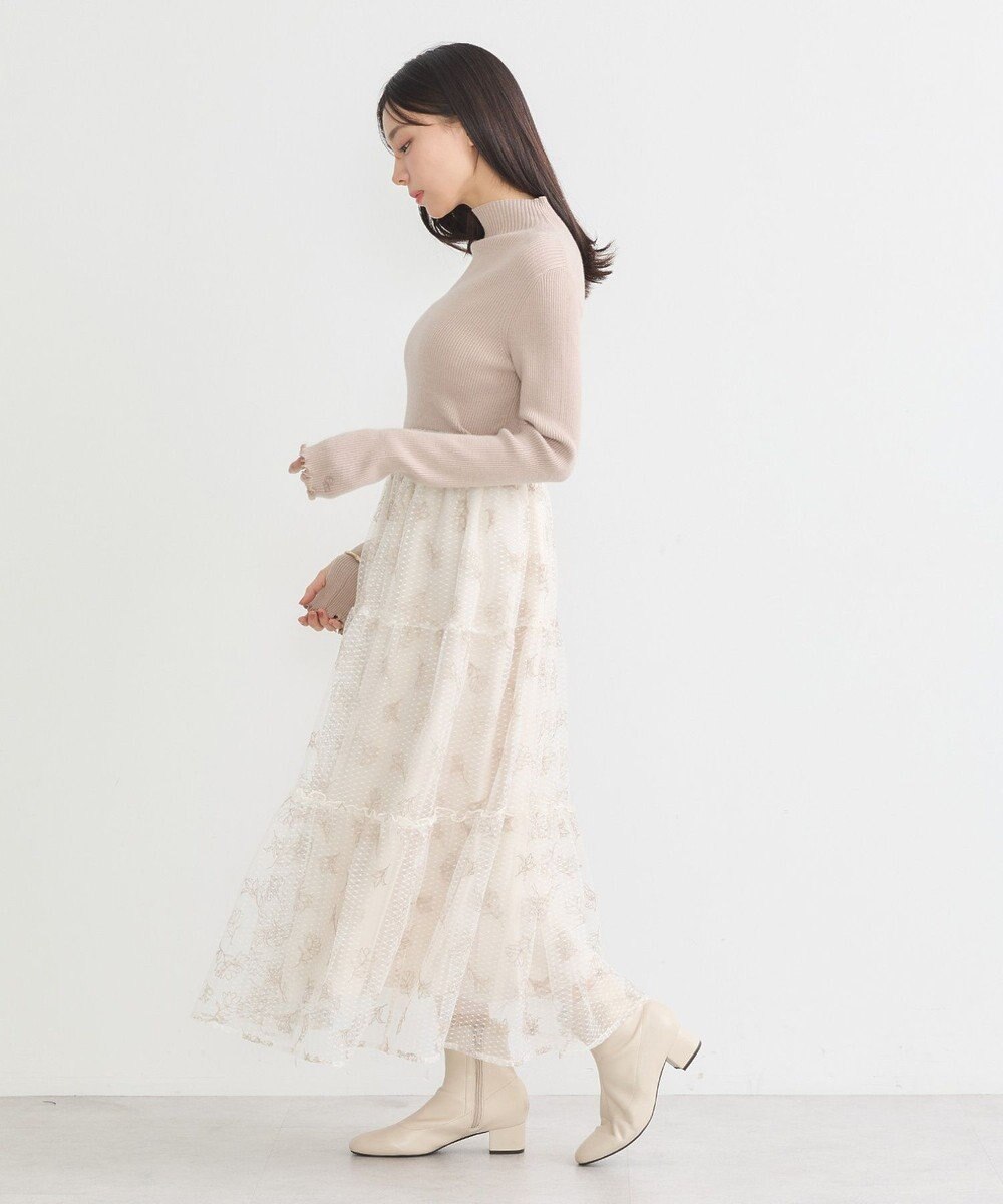 earth music&ecology フラワー刺繍チュールスカート 