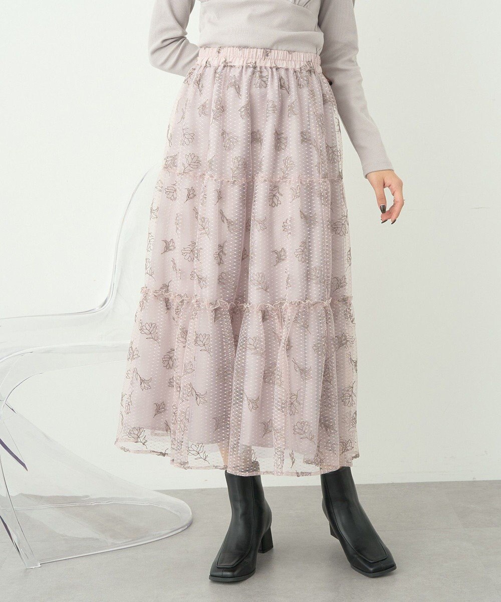 earth music&ecology フラワー刺繍チュールスカート 