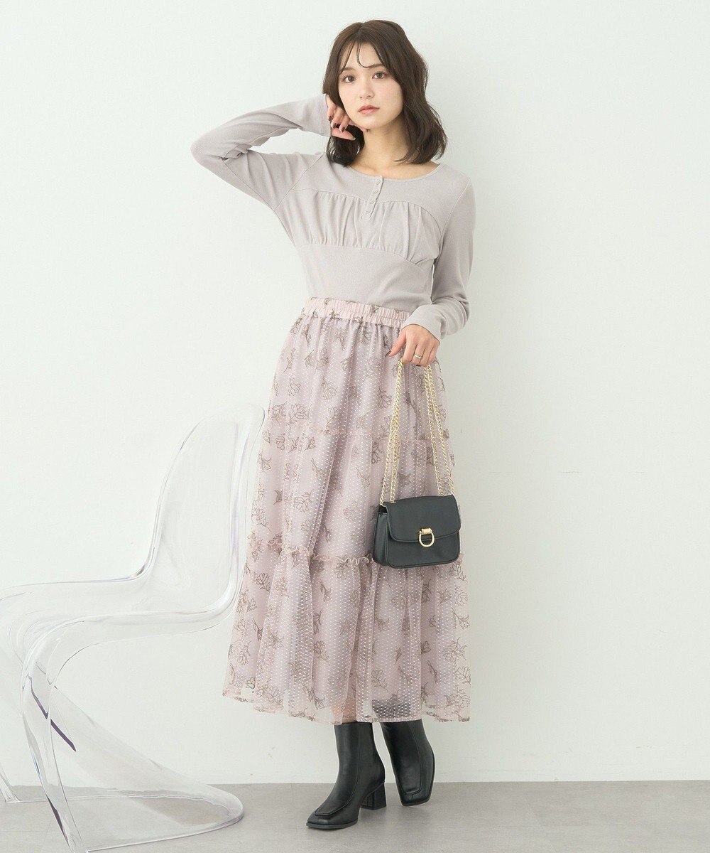 earth music&ecology フラワー刺繍チュールスカート 