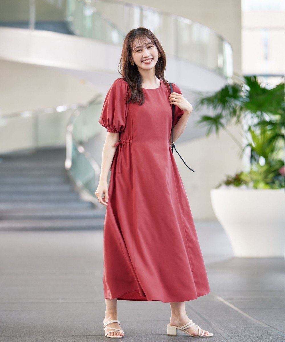 Tiaclasse 【洗える】バルーンスリーブサイドギャザーワンピース 