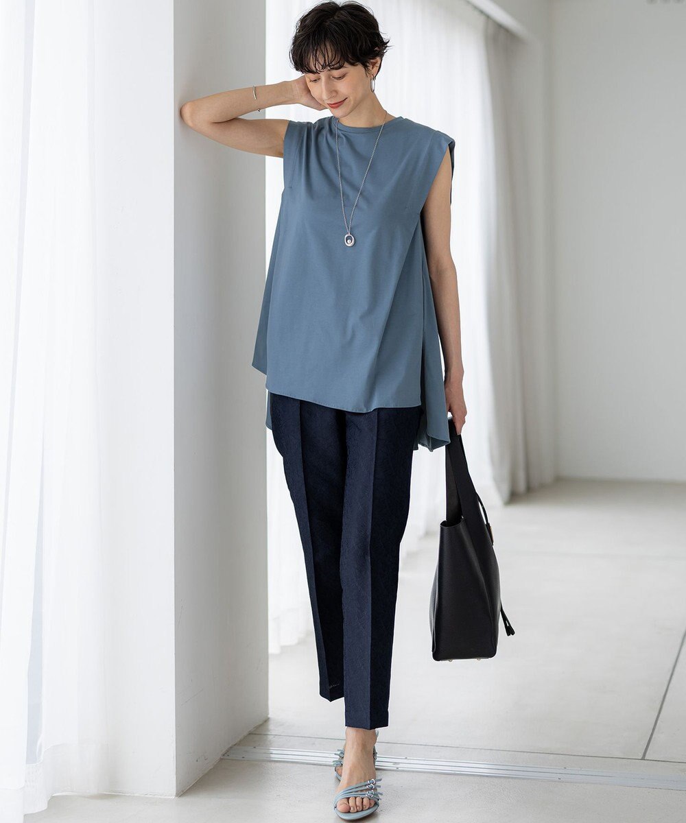 23区 L 【洗える】コンパクトヤーン フレアデザイン ノースリーブ カットソー 