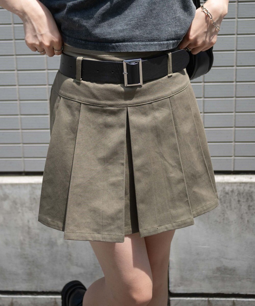 WEGO ベルト付チノプリーツスカパン 