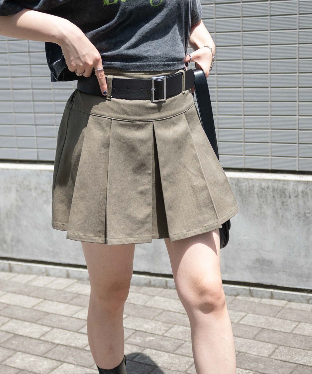 WEGO ベルト付チノプリーツスカパン 