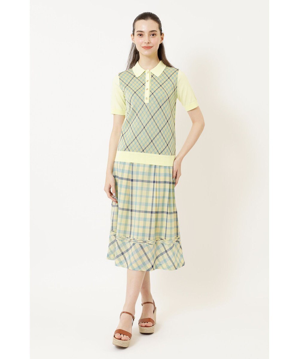 DAKS ジャカードチェックニットポロ 