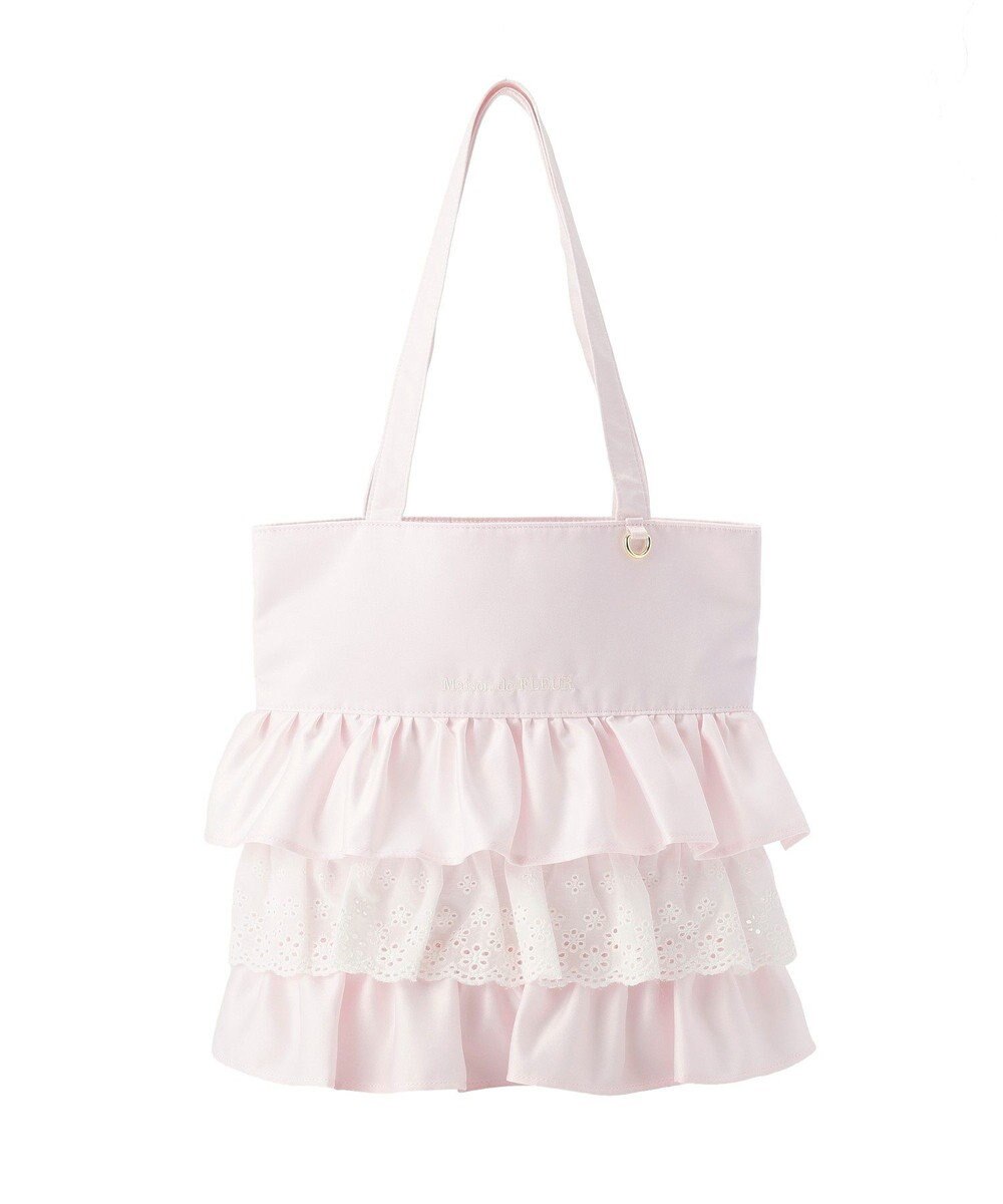 Maison de FLEUR サテンフロントフリルスクエアトートバッグ 