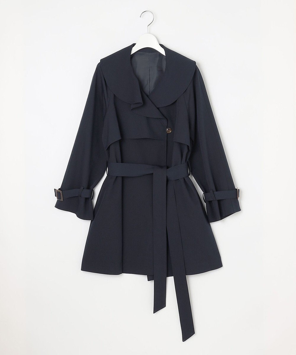 Feroux 【洗える】ラッフルカラーミドル丈 トレンチ 