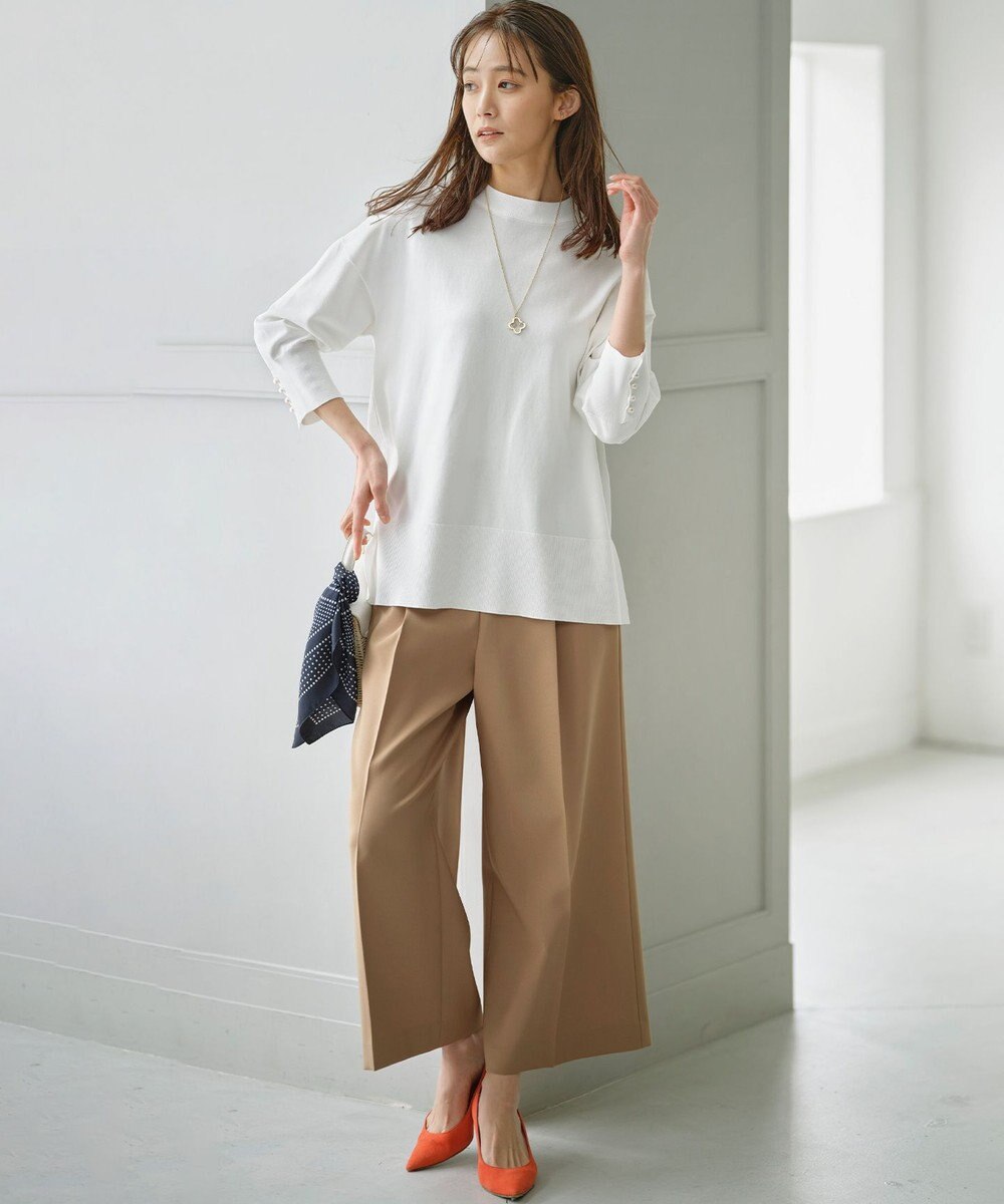 組曲 【美シルエット・ストレッチ・シワになりにくい】オシャクロス ガウチョパンツ 