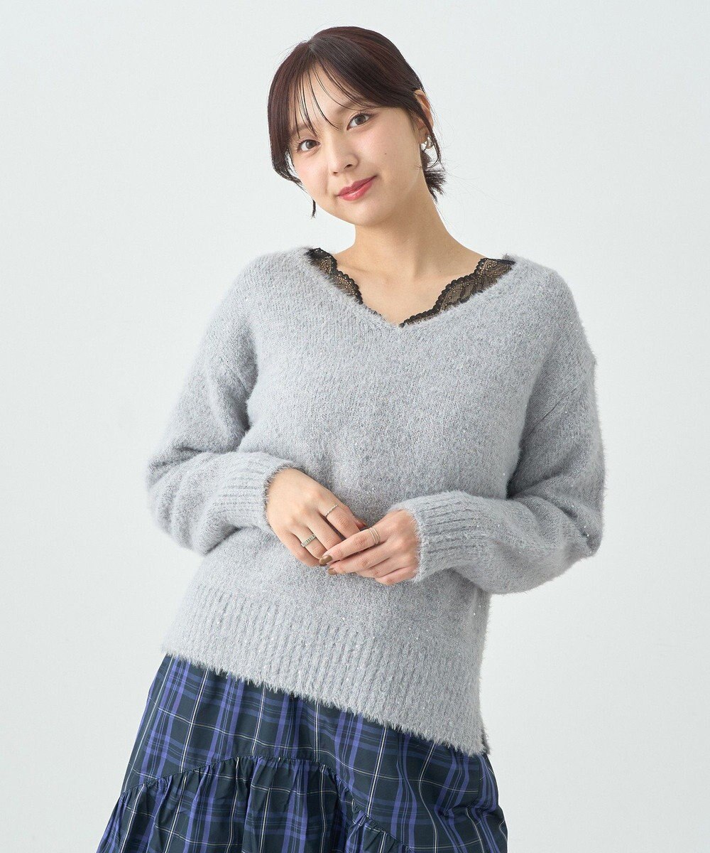 earth music&ecology スパンコールシャギーＶネックプルオーバー 