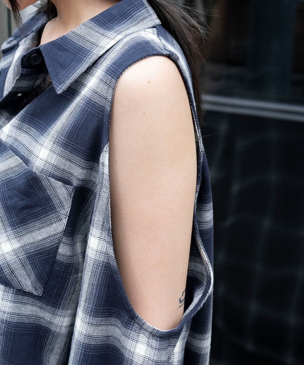 WEGO オープンショルダーチェックBIGシャツ 