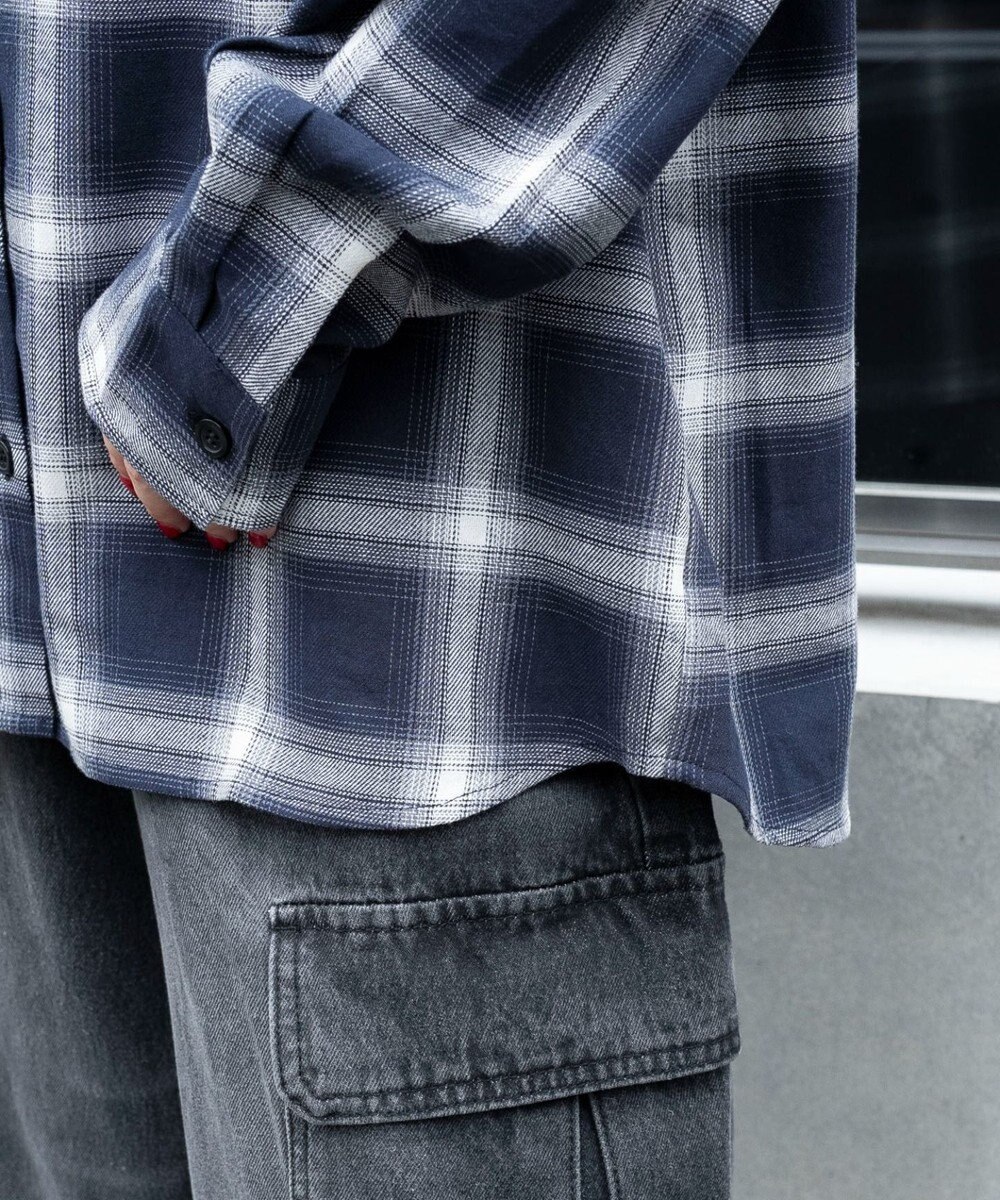 WEGO オープンショルダーチェックBIGシャツ 