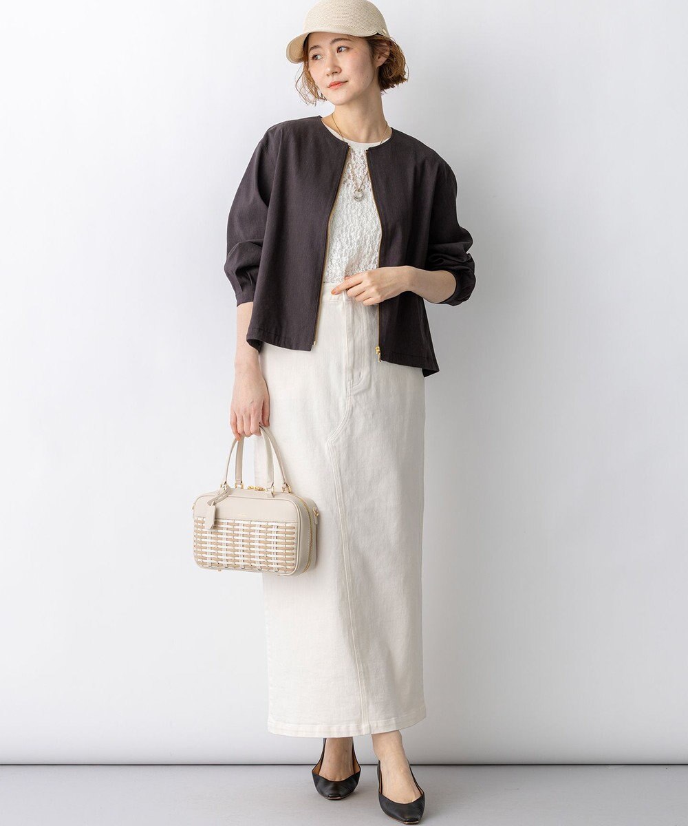 23区 リネンレーヨンストレッチ ノーカラー ブルゾン 