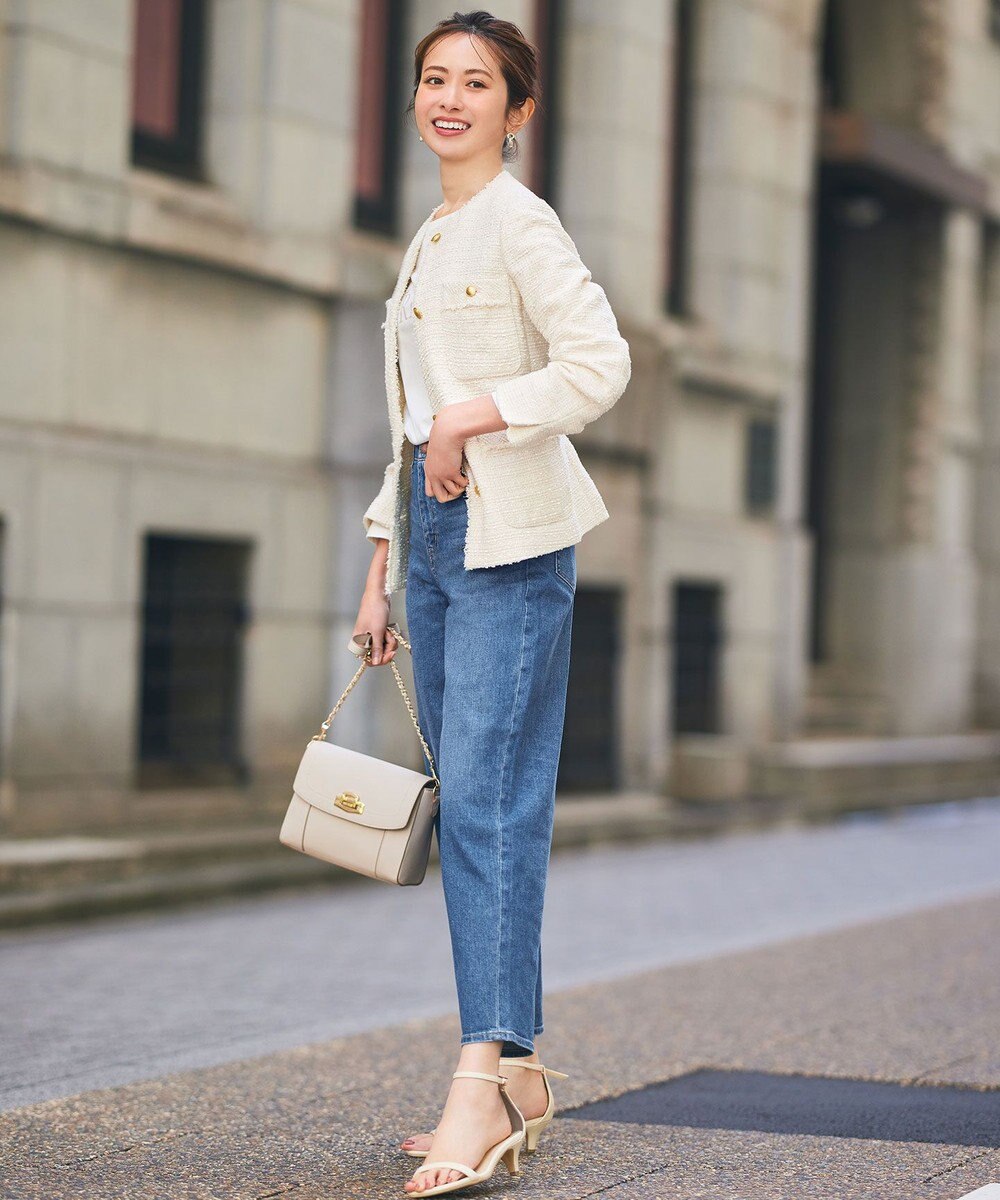 ANY SIS ツイードノーカラーミドル ジャケット 