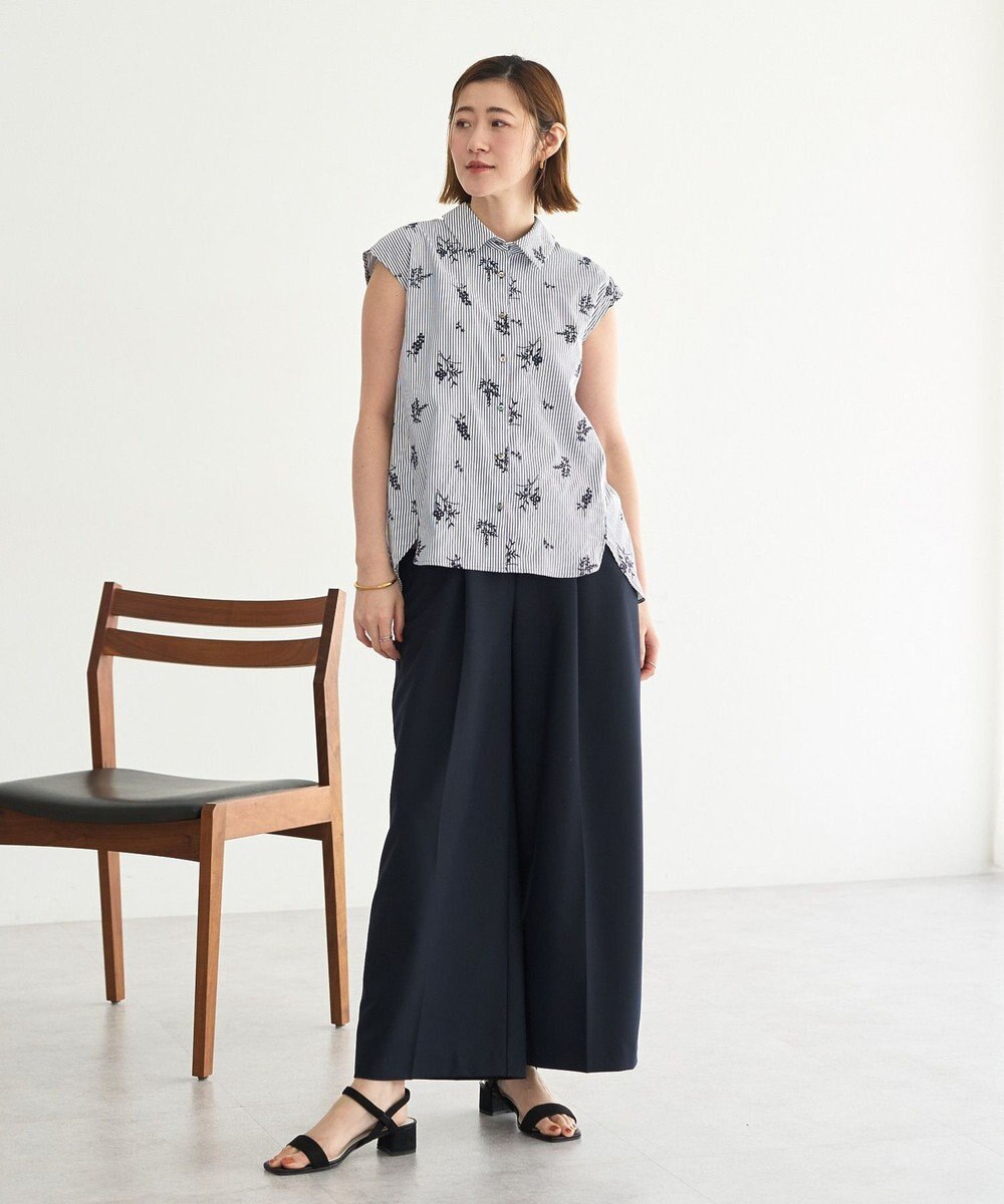 YECCA VECCA ストライプ柄フラワー刺繍シャツ 