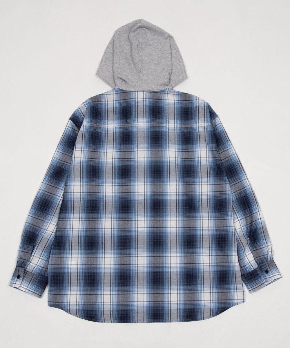 WEGO 【ユニセックス着用ITEM/MLサイズ展開】オンブレチェックフードシャツ（LS） 