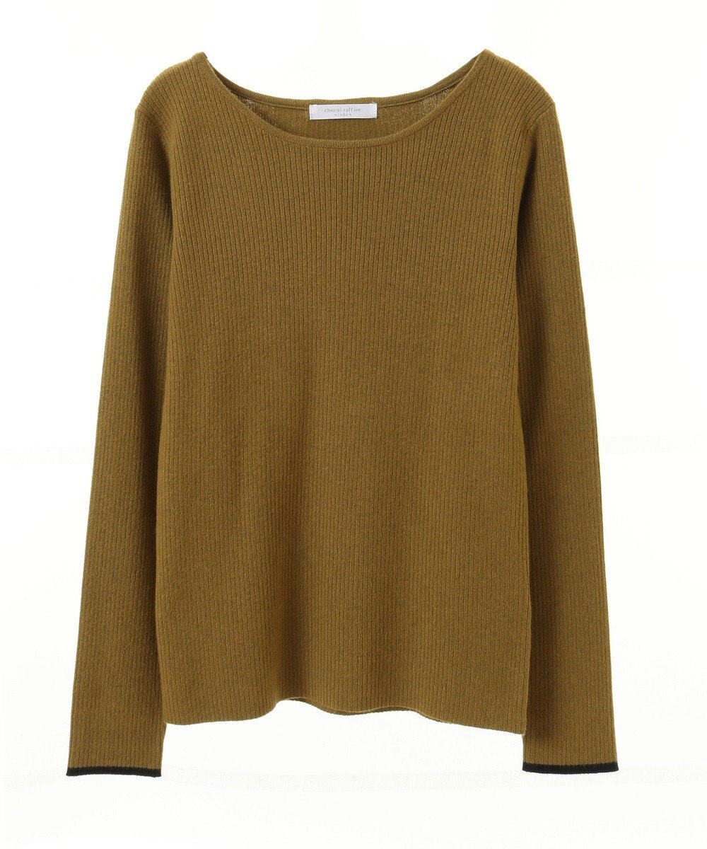 Green Parks もちっと袖配色ボートネックニットプルオーハ 