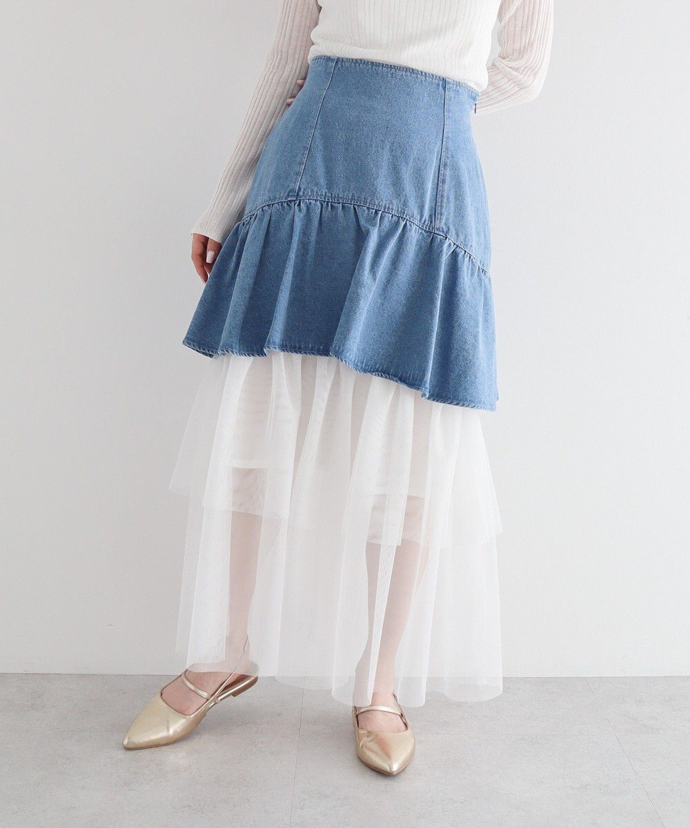 Green Parks ｄａｚｚｌｉｎ　デニムチュールレイヤードスカート 