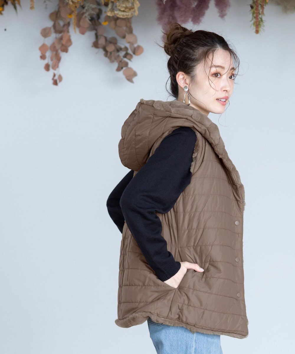 Tiaclasse 【2WAY】着回し自由のリバーシブルキルトフェイクファーベスト 