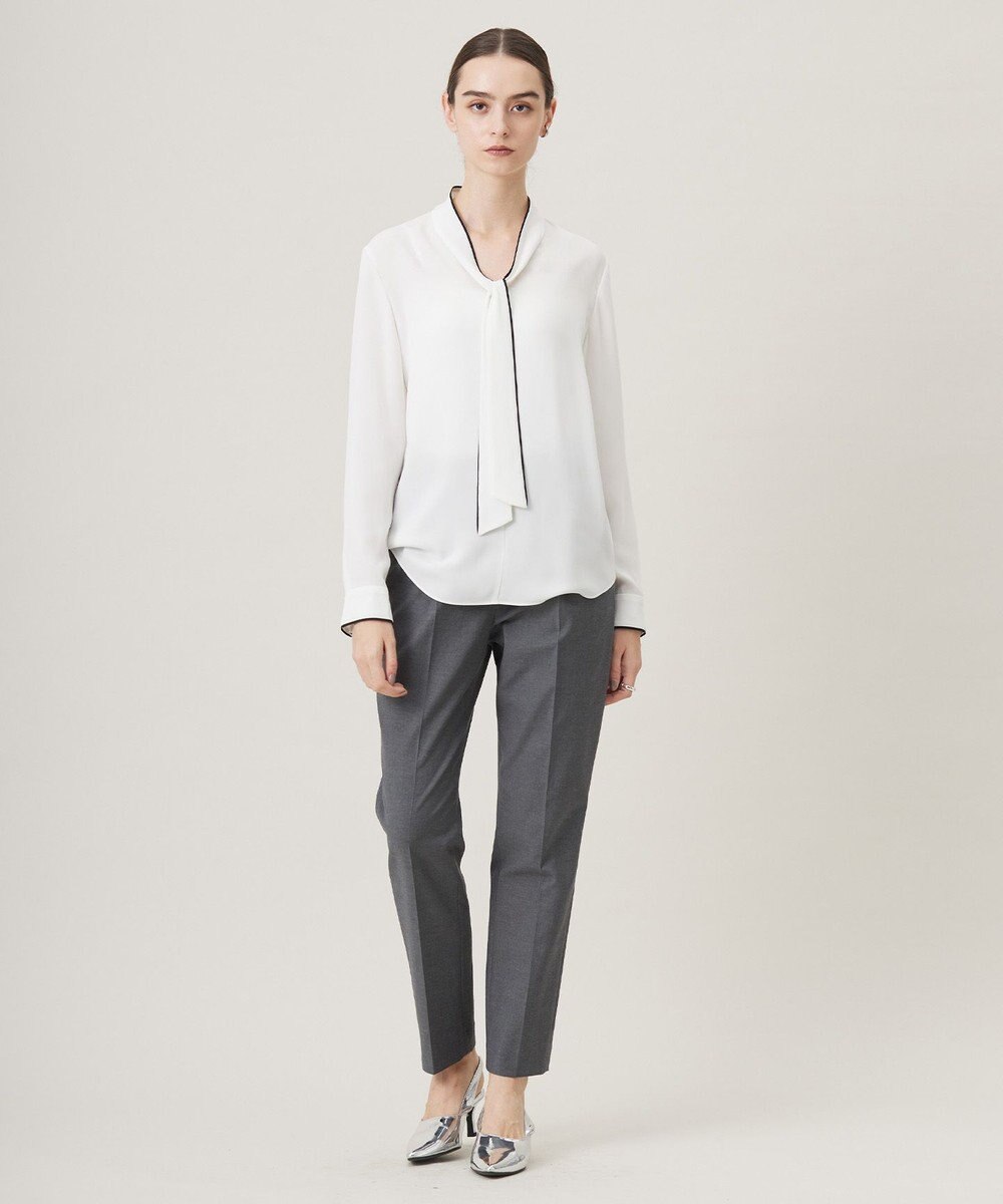 ICB L 【UVケア・速乾・接触冷感・洗える】BackSatinAmunzen 配色ボウタイブラウス 