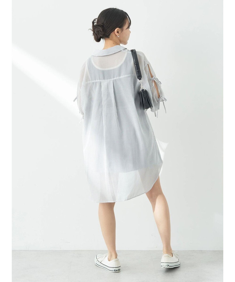 earth music&ecology 袖スリットリボンロングシャツ 