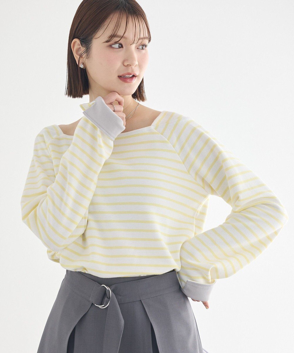 earth music&ecology バイカラースクエアネックボーダープルオーバー 