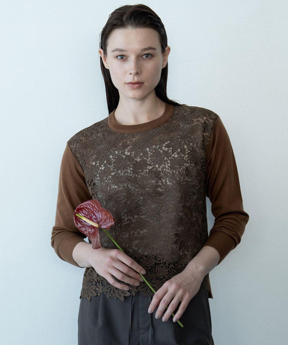 自由区 【カトリエムブーケ】Tricot de dentelle レースプルオーバーニット 