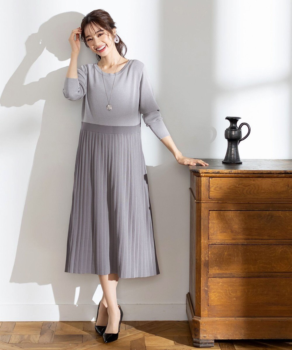 Tiaclasse L 【洗える】1枚で着映えするプリーツニットワンピース 