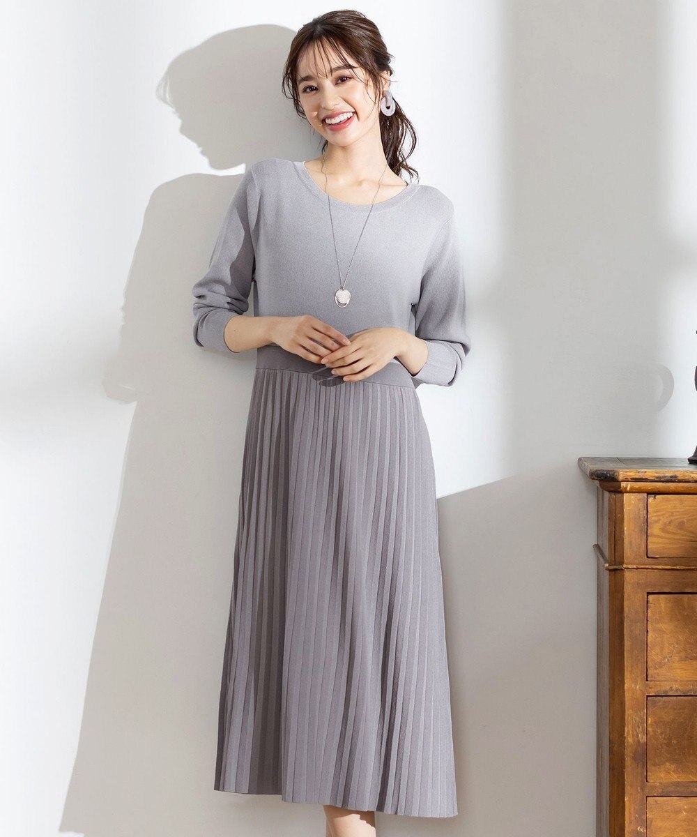 Tiaclasse L 【洗える】1枚で着映えするプリーツニットワンピース 
