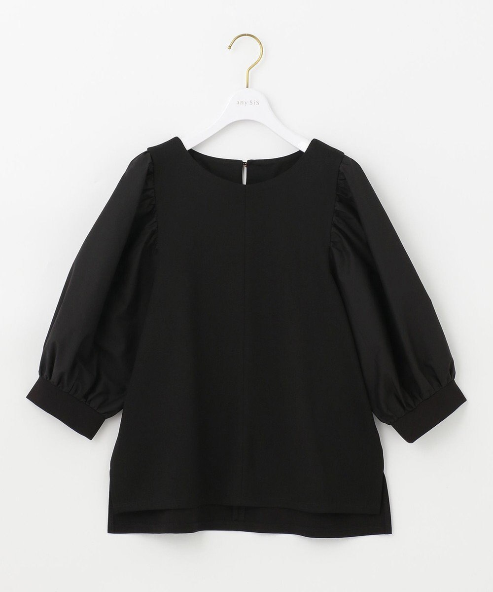 ANY SIS パフスリーブ異素材コンビ プルオーバー 