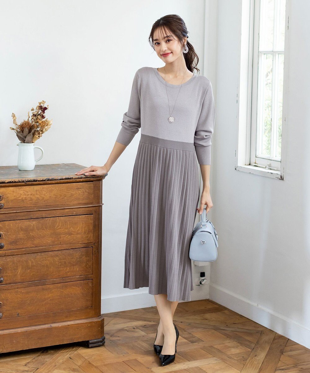 Tiaclasse L 【洗える】1枚で着映えするプリーツニットワンピース 