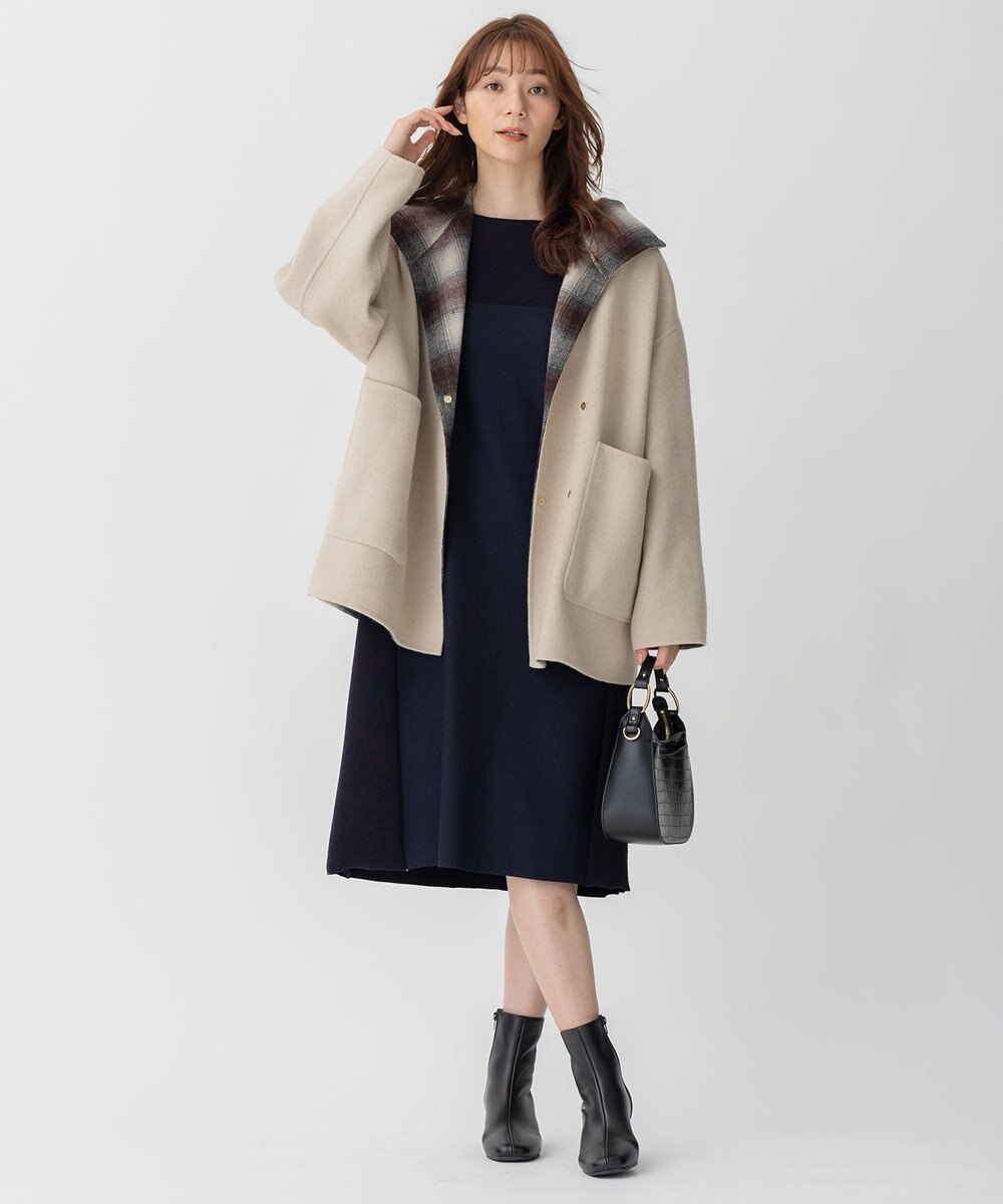 自由区 【リバーシブル】ウールリバー フード付きショートコート 