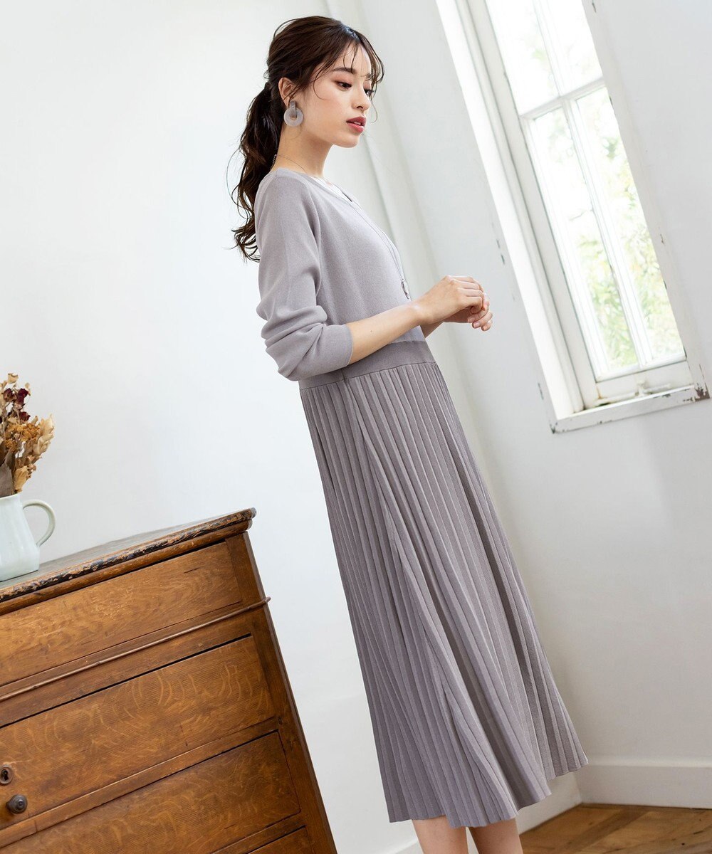 Tiaclasse L 【洗える】1枚で着映えするプリーツニットワンピース 