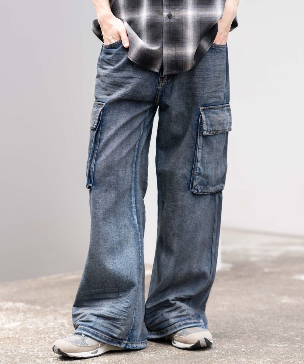 WEGO ローライズバギーフレアデニムカーゴパンツ 