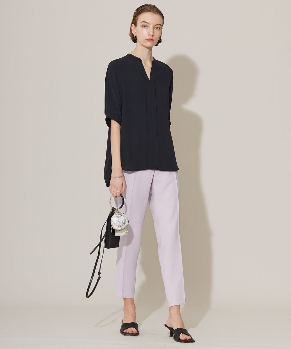 ICB 【新色追加・接触冷感・UVケア・速乾・洗える】BackSatinAmunzen  5分袖 キーネックブラウス 