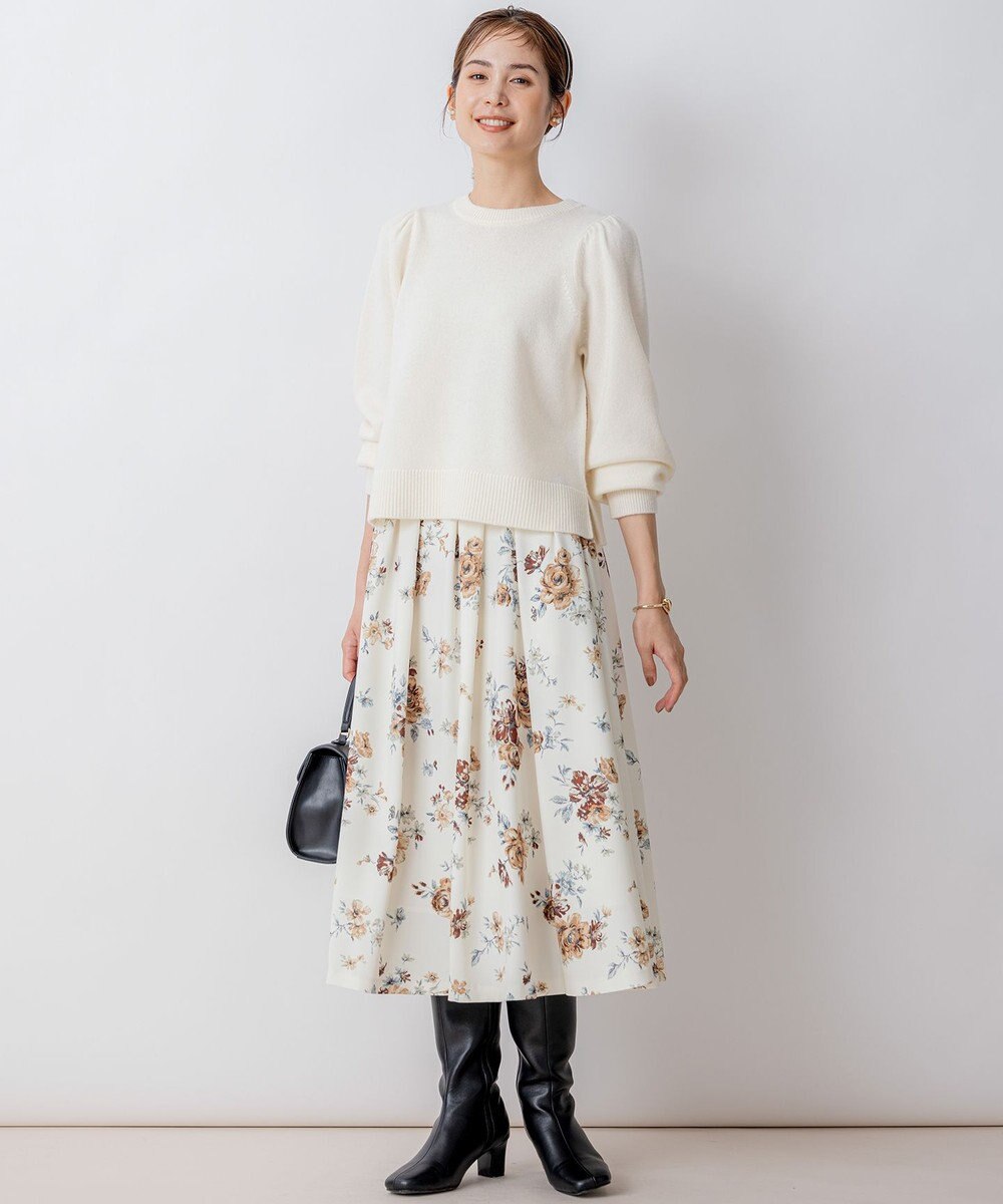 組曲 【8色展開・前後着用可】ウールカシミヤミックス パフスリーブ ニット 