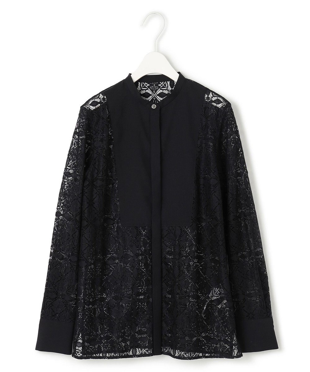 ICB 【洗える】タイルパターンレース バンドカラーシャツ 