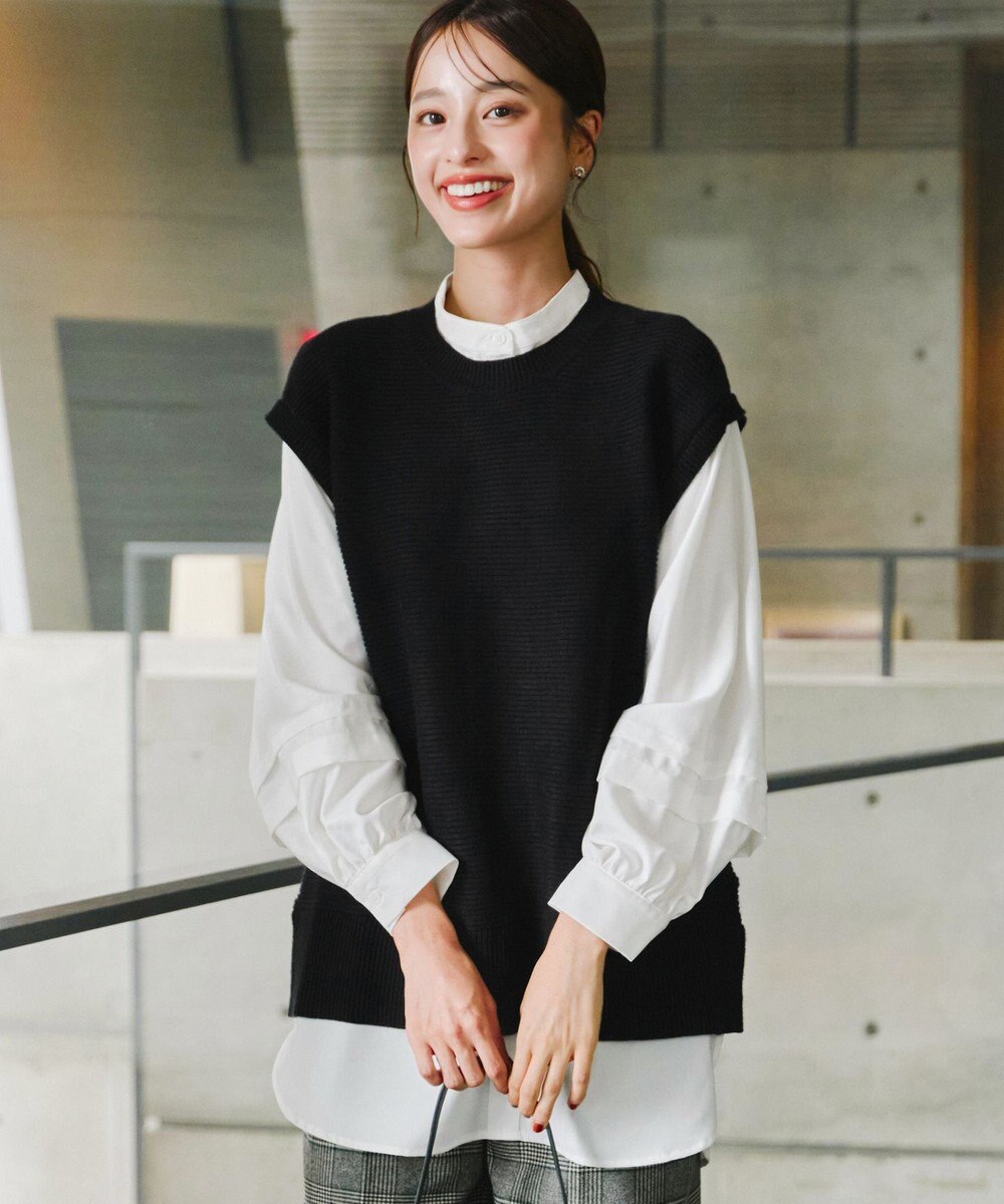 Tiaclasse L 【新色追加・2way・洗える】シャツドッキングニットベスト 