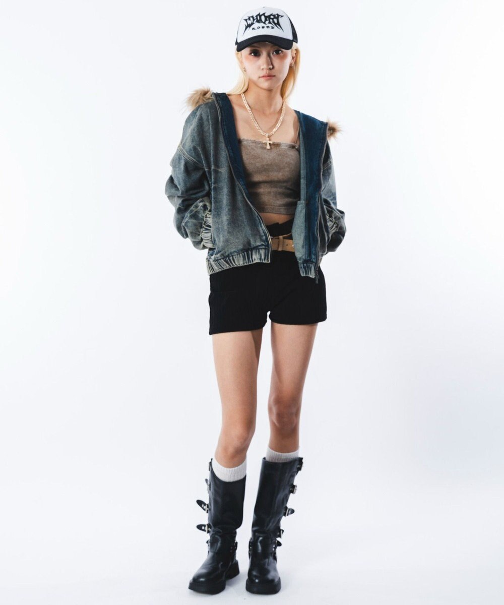 WEGO 【ユニセックス着用ITEM】ファーフードスラッシュデニムブルゾン 