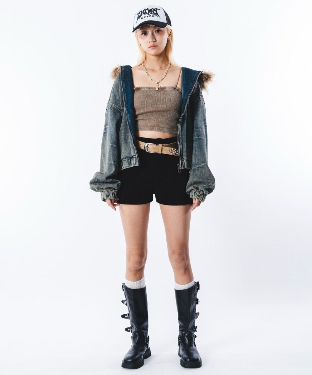 WEGO 【ユニセックス着用ITEM】ファーフードスラッシュデニムブルゾン 