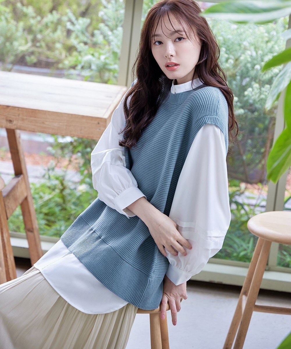 Tiaclasse L 【新色追加・2way・洗える】シャツドッキングニットベスト 