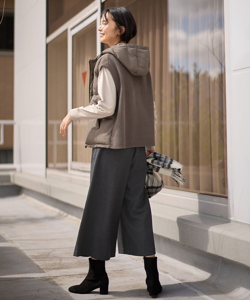 ANY 【洗濯機可/ウエストゴム】ライトツイードワイドパンツ 