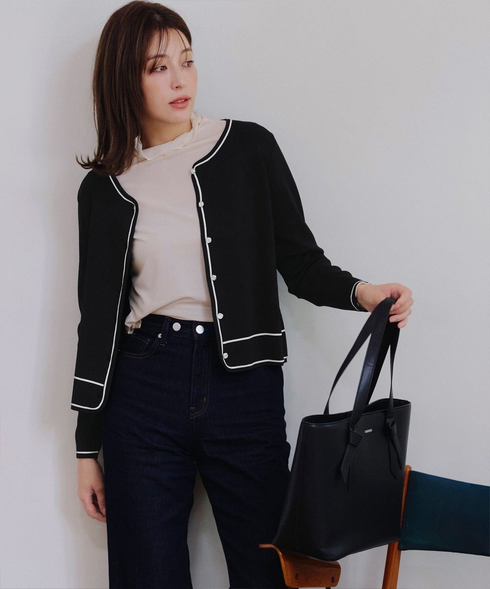 Tiaclasse L 【洗える】配色ラインカーディガン 