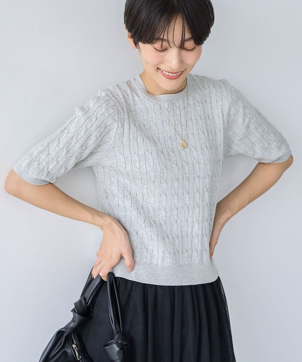 AMERICAN HOLIC ケーブル５分袖ニットプルオーバー 